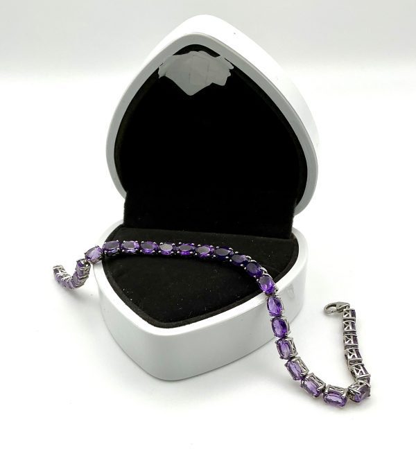 Sterling Silver 925 Amethyst Tennis Bracelet – 7”, 8.2g - Image 3