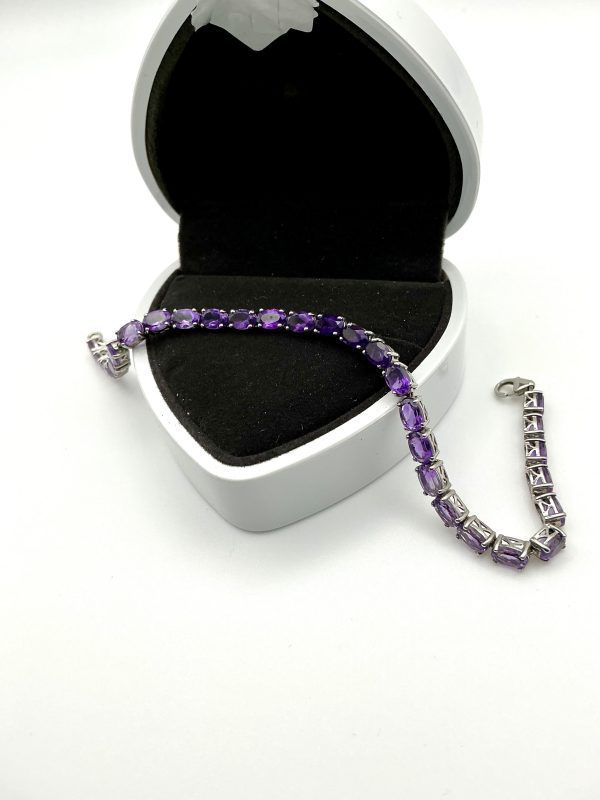 Sterling Silver 925 Amethyst Tennis Bracelet – 7”, 8.2g - Image 2