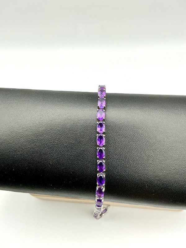 Sterling Silver 925 Amethyst Tennis Bracelet – 7”, 8.2g - Image 5