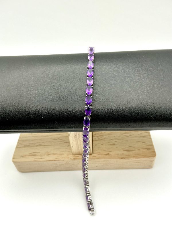 Sterling Silver 925 Amethyst Tennis Bracelet – 7”, 8.2g - Image 4