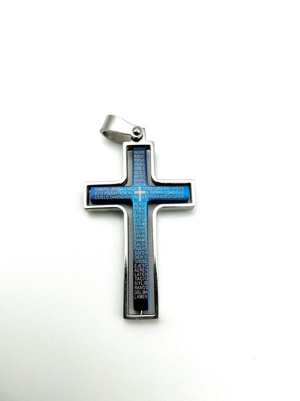 Stainless Steel Cross Pendant with Spanish Lord’s Prayer – 2” Swivel Design, 7.4g - Image 2