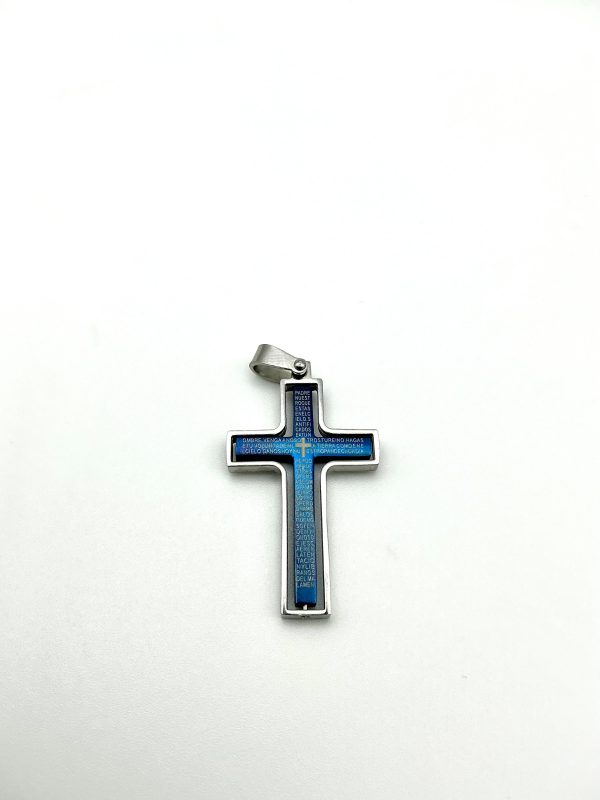 Stainless Steel Cross Pendant with Spanish Lord’s Prayer – 2” Swivel Design, 7.4g