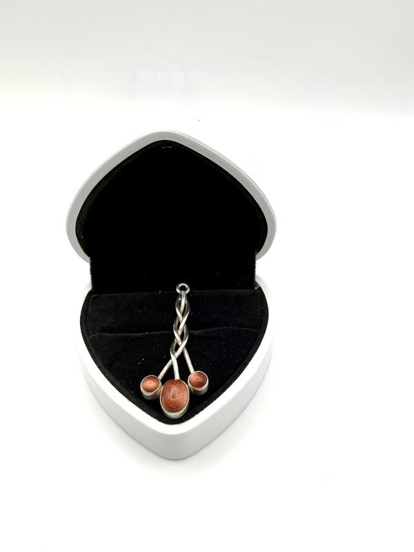 925 Sterling Silver & Goldstone Trio Pendant – 2” Drop, 4.9g - Image 2