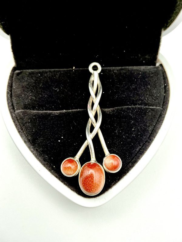 925 Sterling Silver & Goldstone Trio Pendant – 2” Drop, 4.9g - Image 3