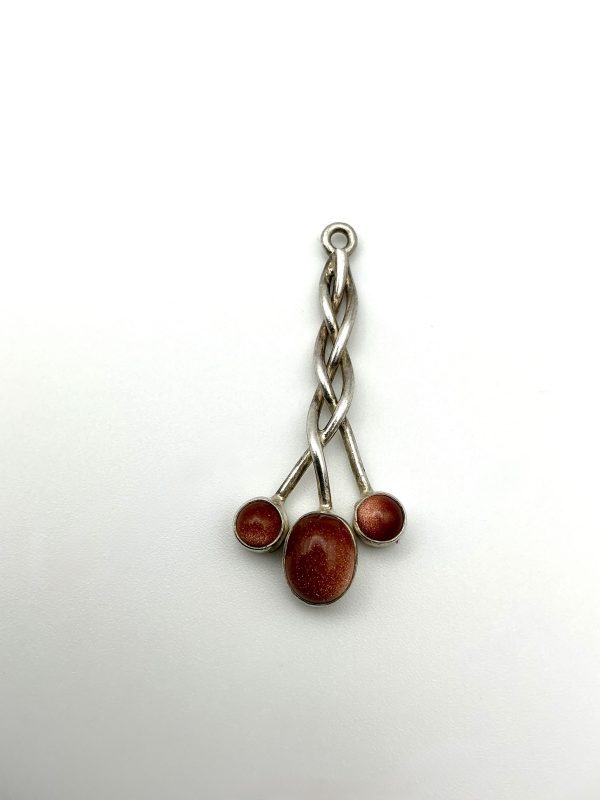 925 Sterling Silver & Goldstone Trio Pendant – 2” Drop, 4.9g - Image 4
