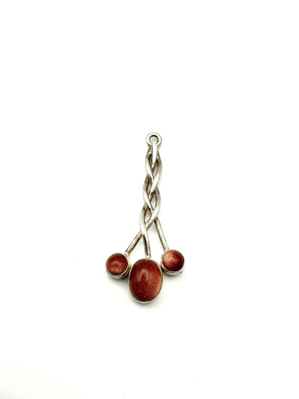 925 Sterling Silver & Goldstone Trio Pendant – 2” Drop, 4.9g - Image 5