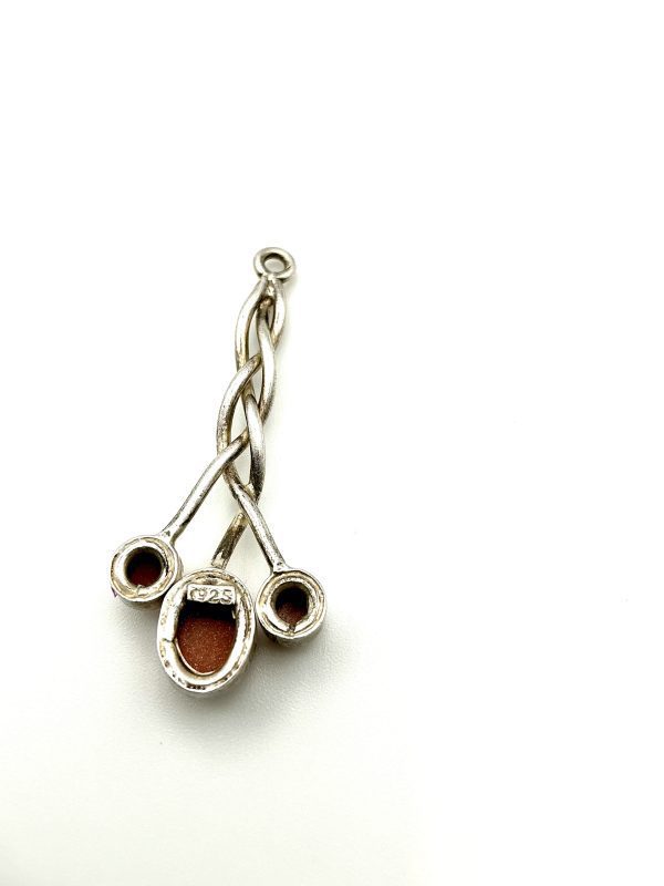 925 Sterling Silver & Goldstone Trio Pendant – 2” Drop, 4.9g - Image 6