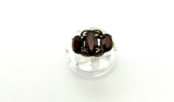 9ct Yellow Gold Garnet Trilogy Ring – Size L, 4g, Full UK Hallmarks - Image 6
