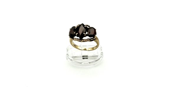 9ct Yellow Gold Garnet Trilogy Ring – Size L, 4g, Full UK Hallmarks - Image 5