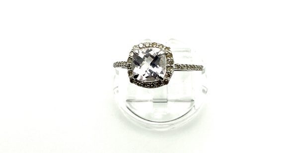 2ct Pink Morganite & Natural Diamond Halo Ring in 925 Silver – Size P, 2.1g - Image 4
