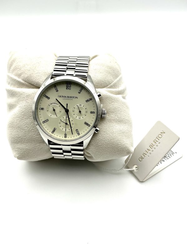 Olivia Burton London Earl Grey Sunray Watch – 38mm Chronograph, Stainless Steel 3-Link Bracelet - Image 7
