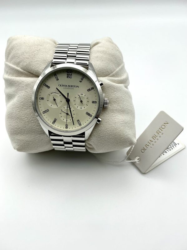 Olivia Burton London Earl Grey Sunray Watch – 38mm Chronograph, Stainless Steel 3-Link Bracelet - Image 6