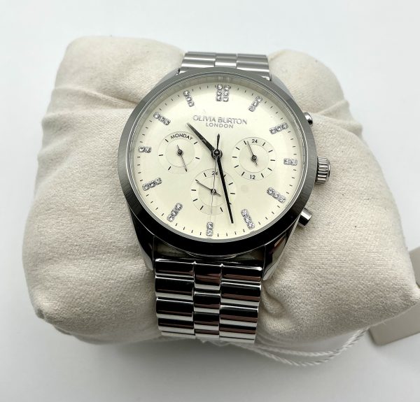 Olivia Burton London Earl Grey Sunray Watch – 38mm Chronograph, Stainless Steel 3-Link Bracelet - Image 8