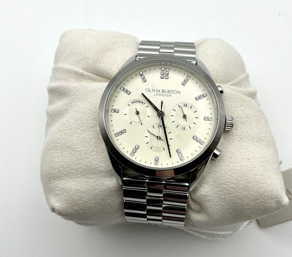 Olivia Burton London Earl Grey Sunray Watch – 38mm Chronograph, Stainless Steel 3-Link Bracelet - Image 9