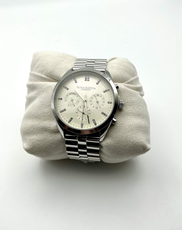 Olivia Burton London Earl Grey Sunray Watch – 38mm Chronograph, Stainless Steel 3-Link Bracelet - Image 10