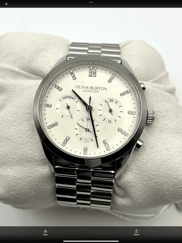 Olivia Burton London Earl Grey Sunray Watch – 38mm Chronograph, Stainless Steel 3-Link Bracelet - Image 5