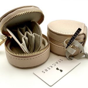 Stackers Mini Round Travel Jewellery Case – Blush Pink Faux Leather - pair