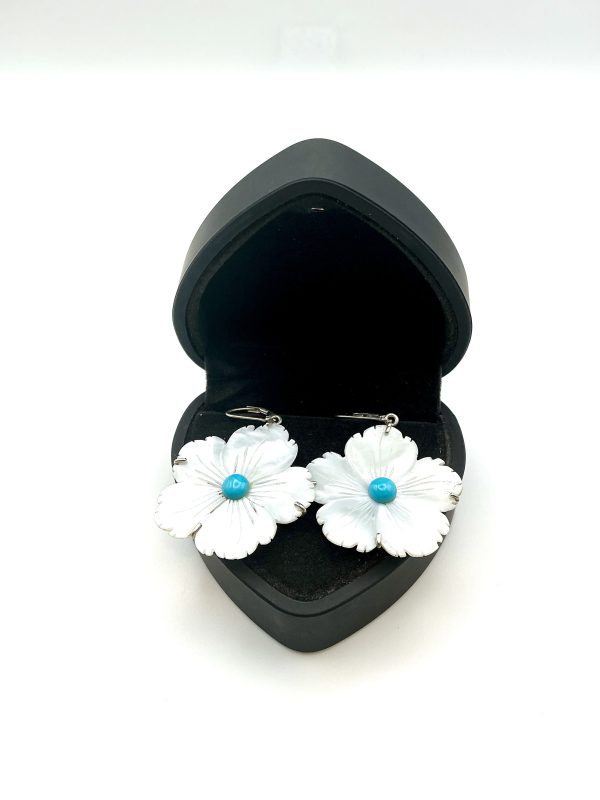 Sterling Silver Mother of Pearl & Turquoise Floral Drop Earrings – 8g - Image 7