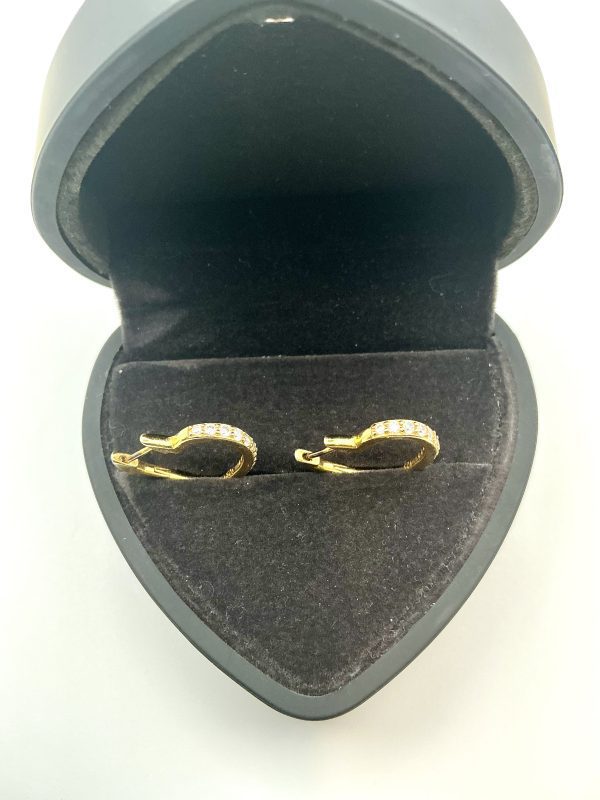 Gold-Plated 925 Sterling Silver CZ Hoop Earrings – Leverback, Heart Shape – 3.6g - Image 5