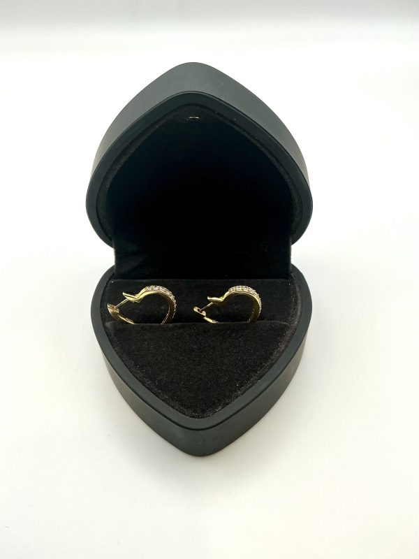 Gold-Plated 925 Sterling Silver CZ Hoop Earrings – Leverback, Heart Shape – 3.6g - Image 4