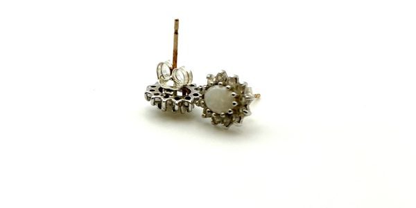 Vintage 9ct White Gold Opal & Clear Stone Halo Stud Earrings – 5x4mm Oval, Hallmarked 375 - Image 7