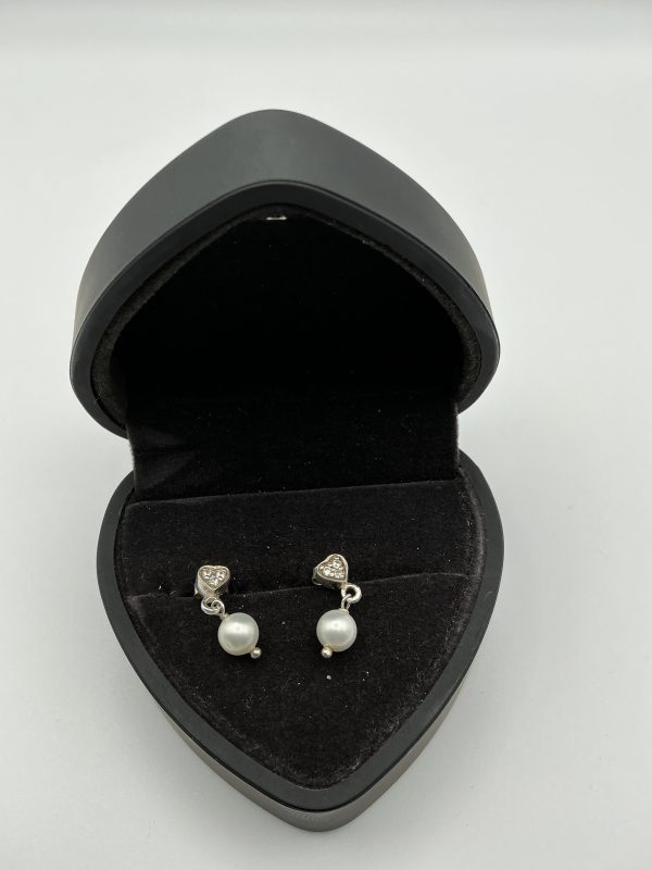 Silver Heart Drop Earrings with Faux Pearls & Glass Stones – 2g - Image 5