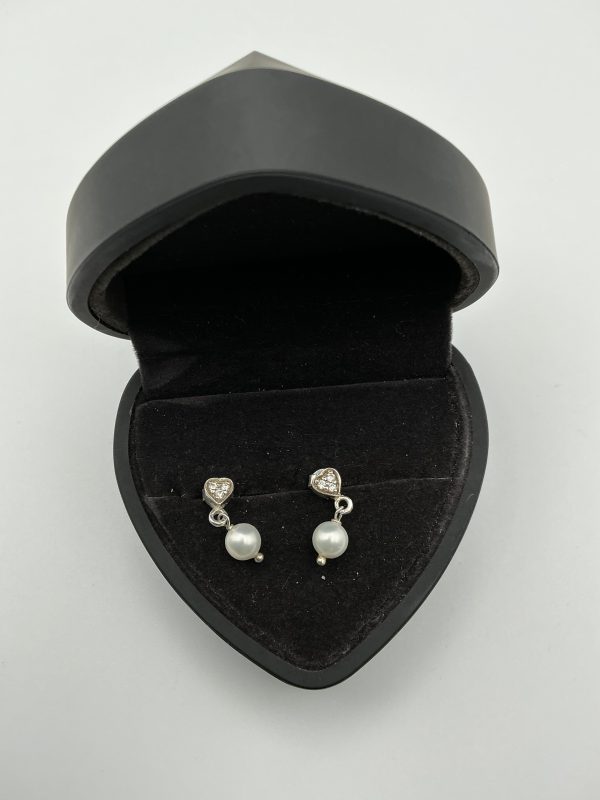 Silver Heart Drop Earrings with Faux Pearls & Glass Stones – 2g - Image 4