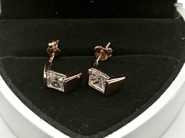 Rose Gold Plated Silver Drop Earrings with Diamond-Quality CZ – 3.5g - Image 3