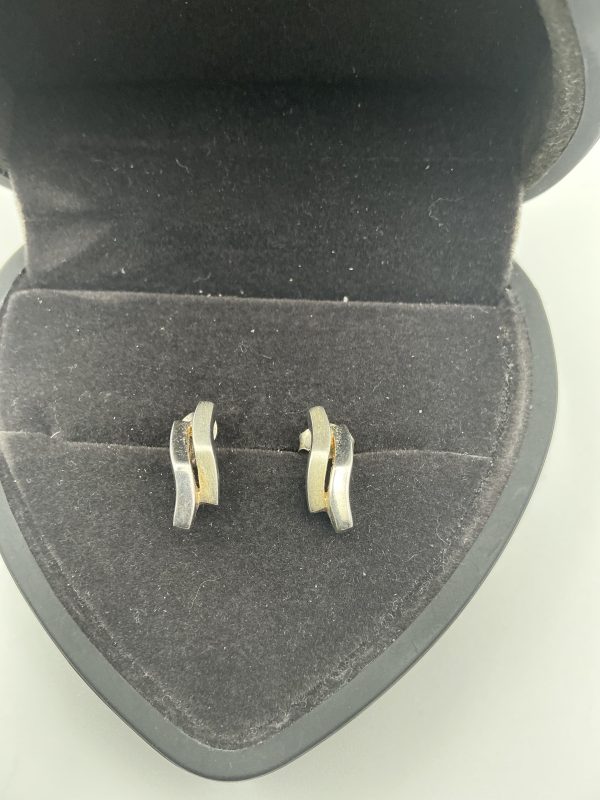 Luxury 925 Sterling Silver Two-Tone Wave Earrings – Sculpted Abstract Design, 2.3g - Image 4