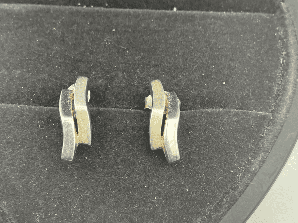 Luxury 925 Sterling Silver Two-Tone Wave Earrings – Sculpted Abstract Design, 2.3g - Image 3
