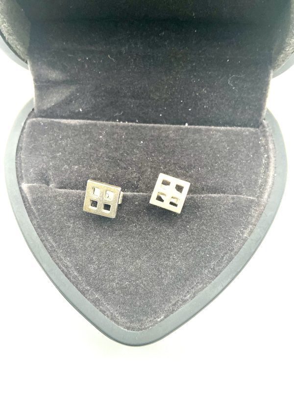 Modern 925 Sterling Silver Grid Stud Earrings – Minimalist Square Design, 1.4g - Image 6