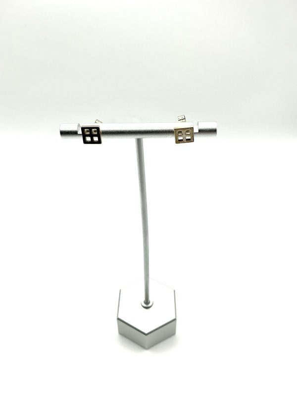 Modern 925 Sterling Silver Grid Stud Earrings – Minimalist Square Design, 1.4g - Image 4