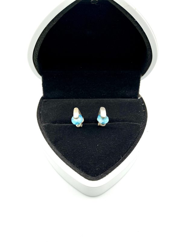 925 Sterling Silver Stud Earrings with Marquise-Cut Blue Spinel – 2.5g - Image 4