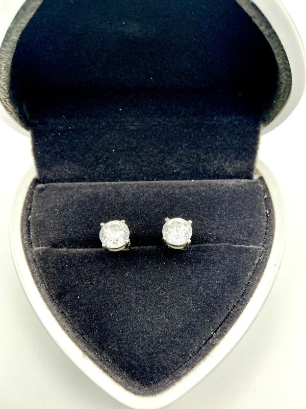 925 Sterling Silver 1.8g Round Brilliant Cut CZ Stud Earrings - Image 2