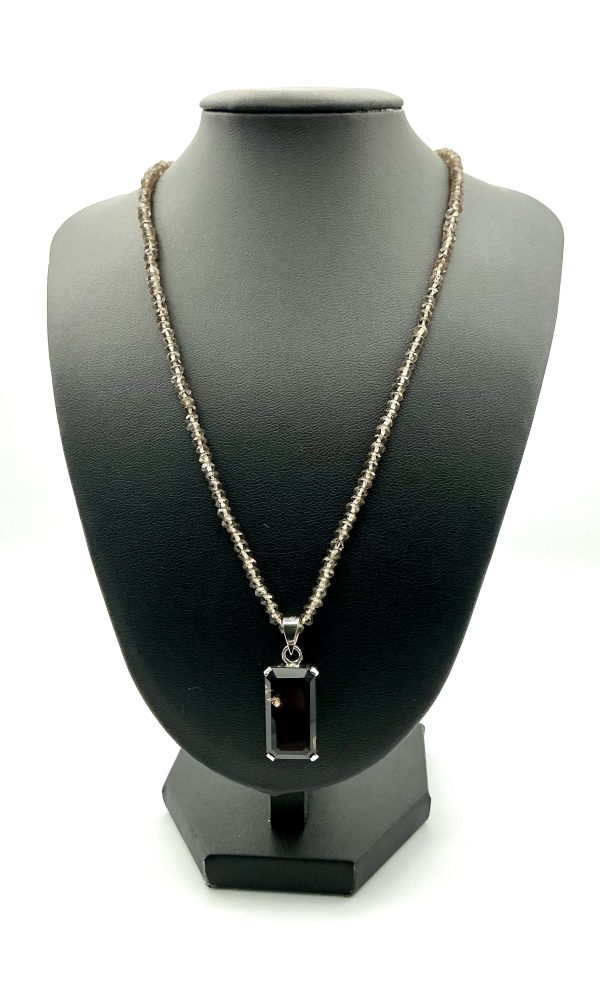Sterling Silver Smoky Quartz Necklace, Pendant & Topaz Stud Earrings Set – 50ct Total - Image 4