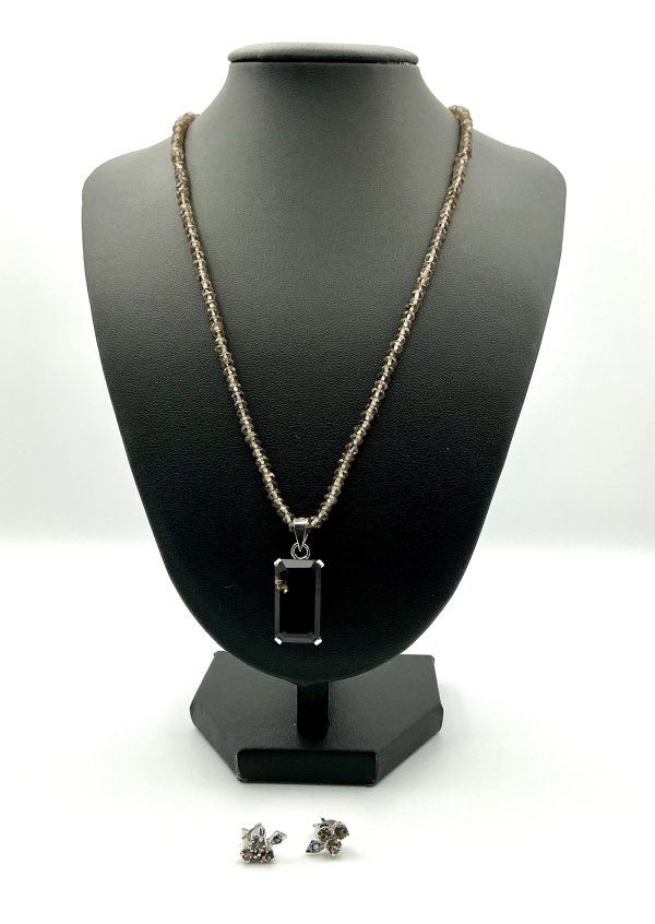 Sterling Silver Smoky Quartz Necklace, Pendant & Topaz Stud Earrings Set – 50ct Total - Image 3