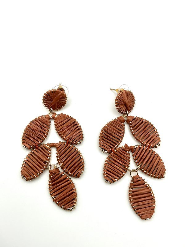 Handwoven Rattan Statement Drop Earrings – Boho Chic Natural Leaf Design - Image 5