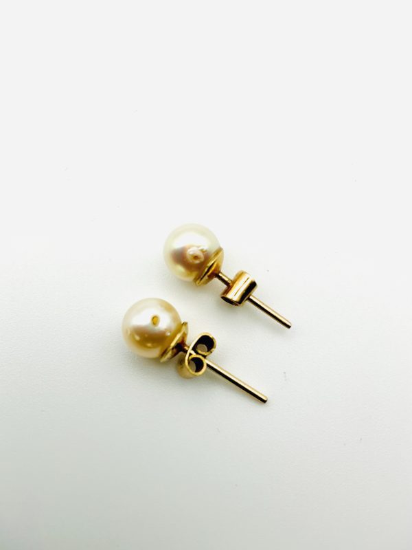 18K Yellow Gold Cultured Pearl Stud Earrings – Classic Timeless Elegance, 3g - Image 7
