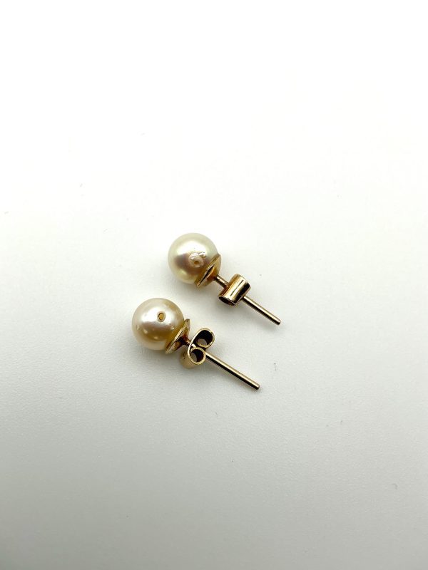 18K Yellow Gold Cultured Pearl Stud Earrings – Classic Timeless Elegance, 3g - Image 5