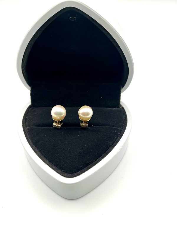 18K Yellow Gold Cultured Pearl Stud Earrings – Classic Timeless Elegance, 3g - Image 6