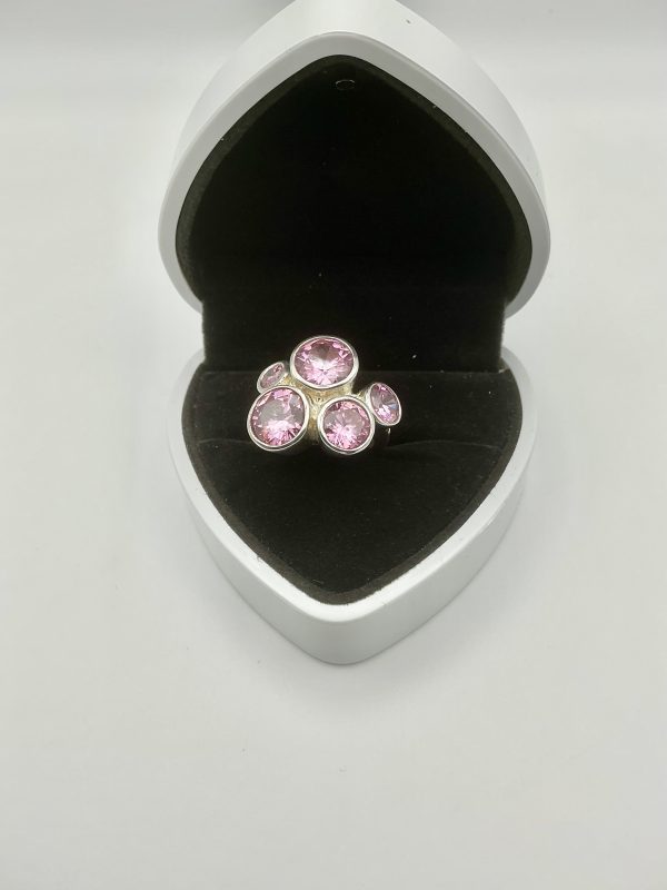 H&W Sterling Silver Pink Tourmaline-Style Cluster Cocktail Ring – 20.4g, Birmingham Assay - Image 5