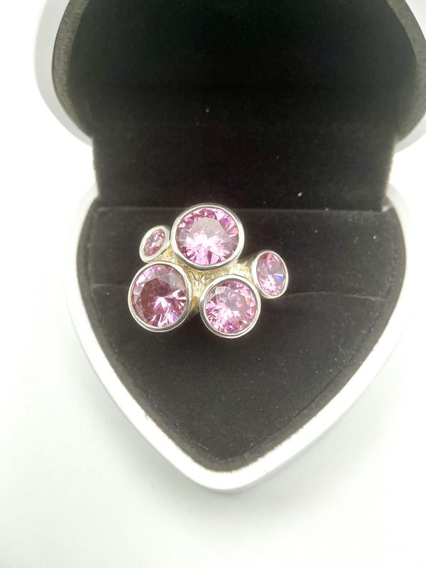 H&W Sterling Silver Pink Tourmaline-Style Cluster Cocktail Ring – 20.4g, Birmingham Assay - Image 4