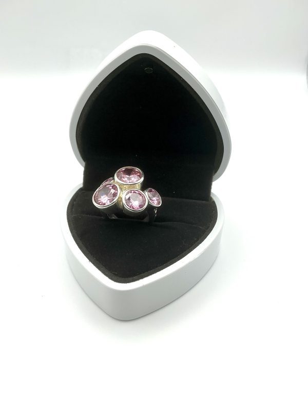 H&W Sterling Silver Pink Tourmaline-Style Cluster Cocktail Ring – 20.4g, Birmingham Assay - Image 7