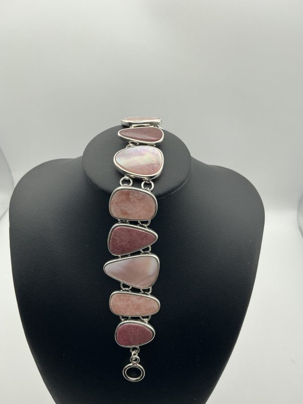 Whitney Kelly Sterling Silver Pink Gemstone Bracelet – 17cm, 45g Statement Design - Image 4