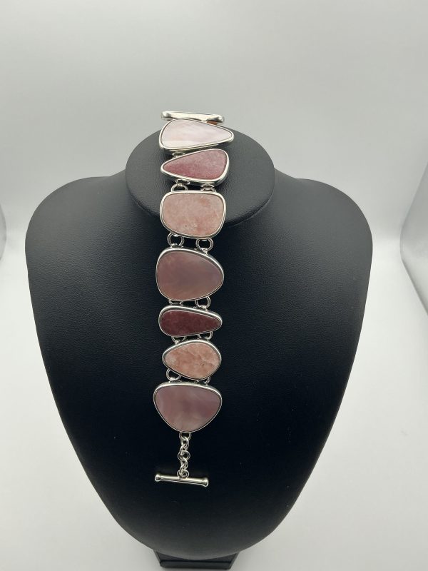 Whitney Kelly Sterling Silver Pink Gemstone Bracelet – 17cm, 45g Statement Design - Image 9