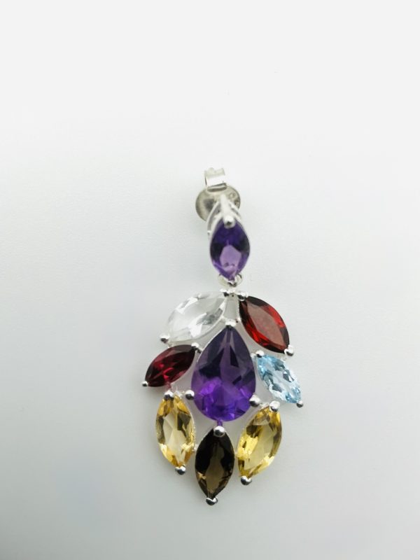 925 Sterling Silver Multigemstone Cascade Drop Earrings – Amethyst, Garnet, Citrine, Smoky Quartz & White Spinel – 9.7g - Image 12