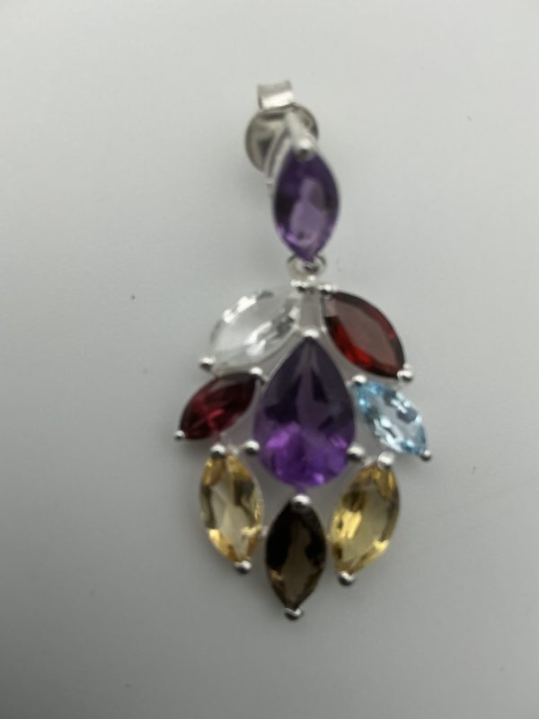 925 Sterling Silver Multigemstone Cascade Drop Earrings – Amethyst, Garnet, Citrine, Smoky Quartz & White Spinel – 9.7g - Image 10