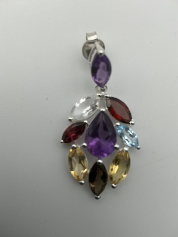 925 Sterling Silver Multigemstone Cascade Drop Earrings – Amethyst, Garnet, Citrine, Smoky Quartz & White Spinel – 9.7g - Image 9