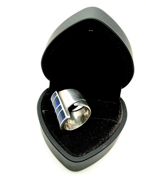 Sterling Silver & Deep Blue Abalone Shell Wide Adjustable Statement Ring – 10.9g - Image 5