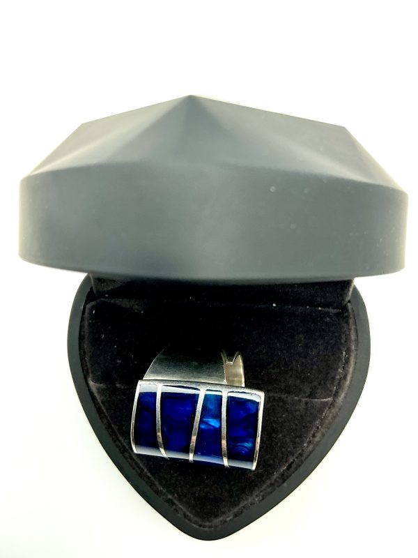Sterling Silver & Deep Blue Abalone Shell Wide Adjustable Statement Ring – 10.9g - Image 4